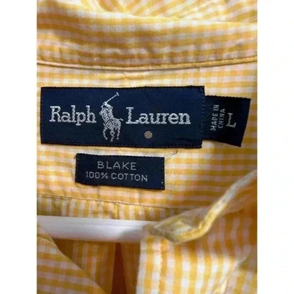 Ralph Lauren Men's Yellow Gingham Blake Dress‎ Shirt Long Sleeve Button Up - Picture 5 of 5